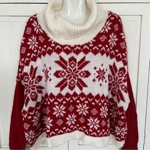 Nordic cowl neck sweater fair isle red medium